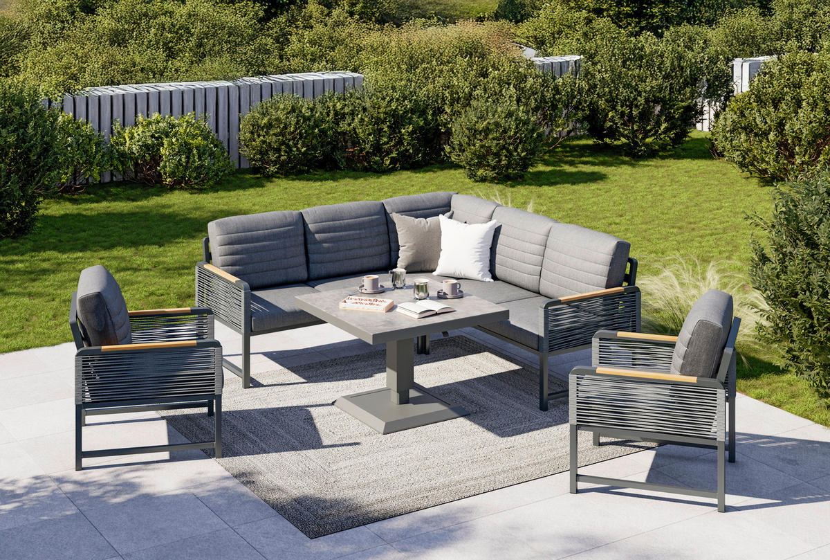 LOUNGE GARNITURA  prirodne boje, tamno siva   - tamno siva/prirodne boje, Moderno, metal/tekstil (192/195cm) - Ambia Garden