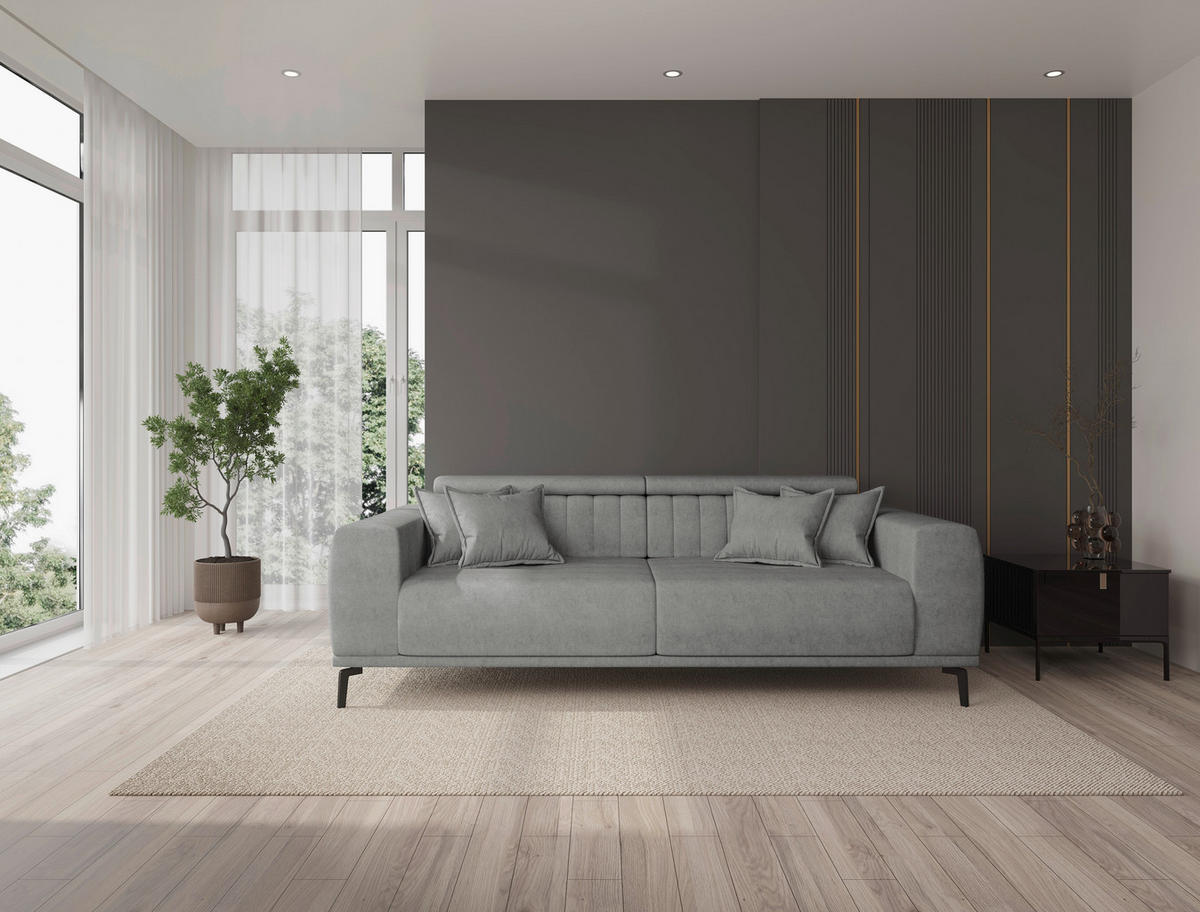 3-SITZER-SOFA Webstoff Grau  - Schwarz/Grau, KONVENTIONELL, Textil/Metall (240/80/110cm) - Carryhome