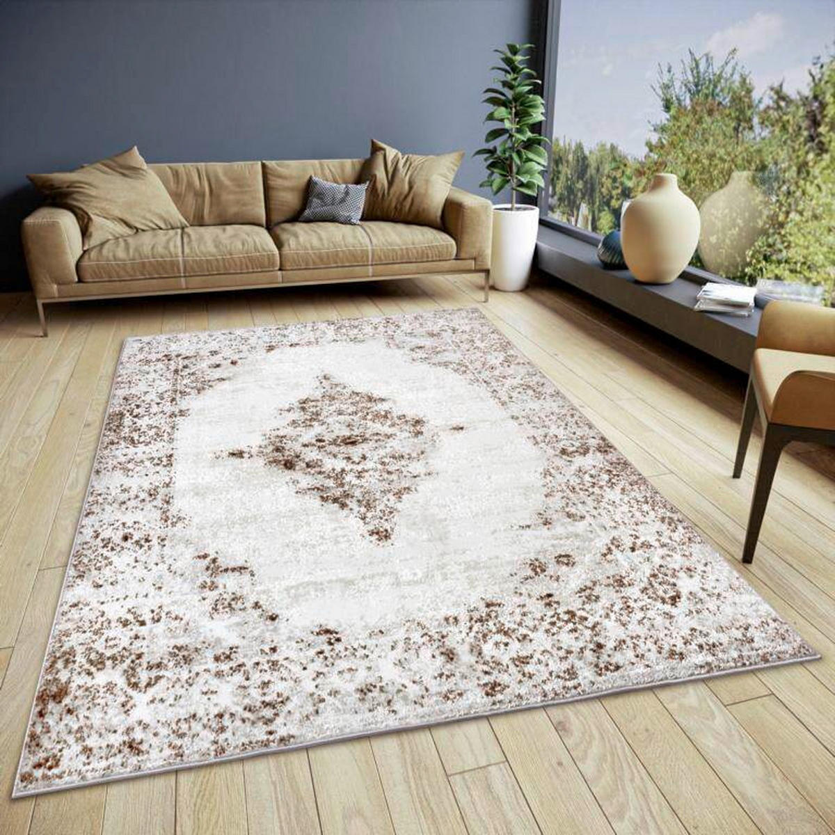 VINTAGE-TEPPICH 200/280 cm Shine Braun, Creme  - Creme/Braun, Design, Kunststoff (200/280cm)