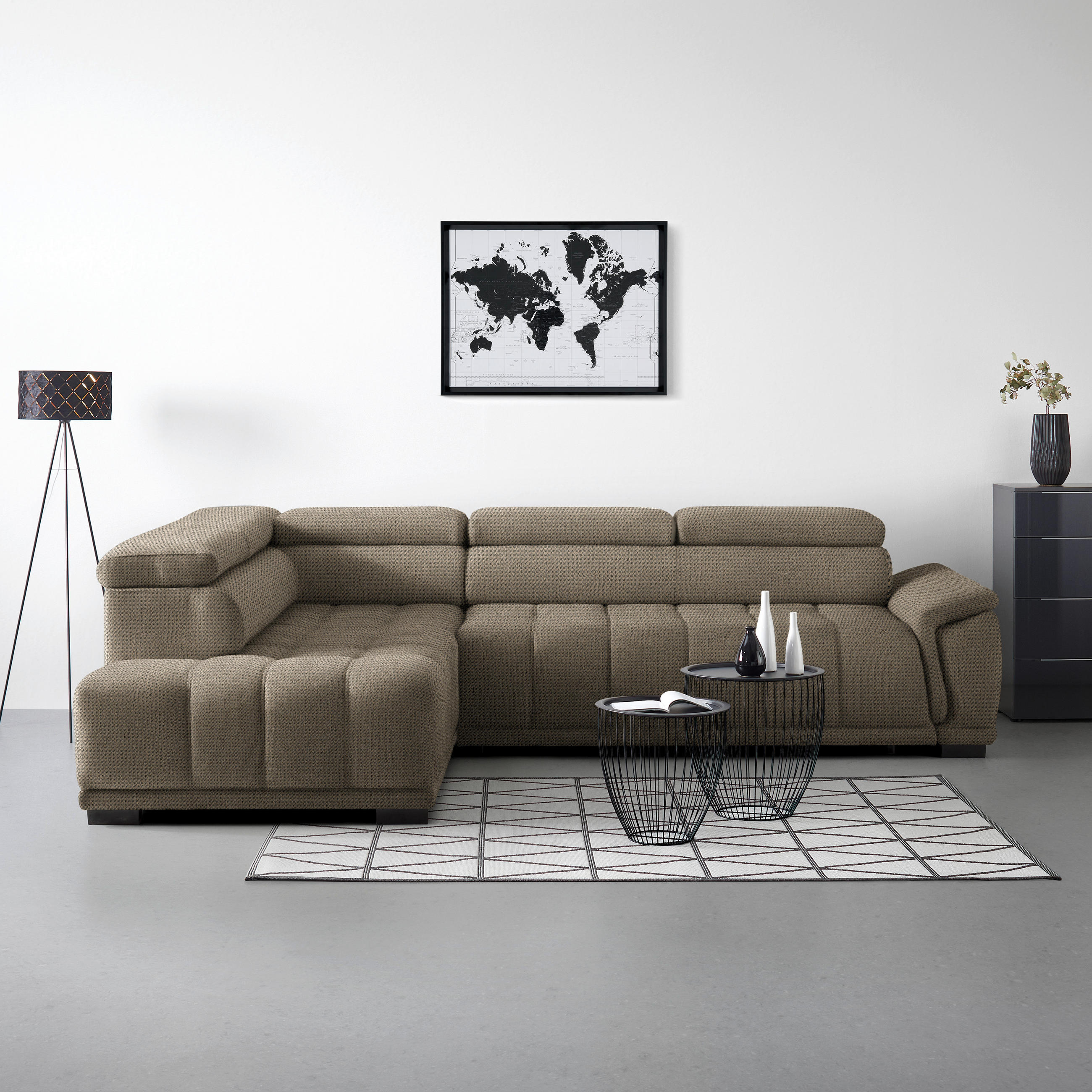 HÖRNSOFFA i chenille, vävt tyg beige  - beige/svart, Modern, textil/plast (106/283cm) - MID.YOU