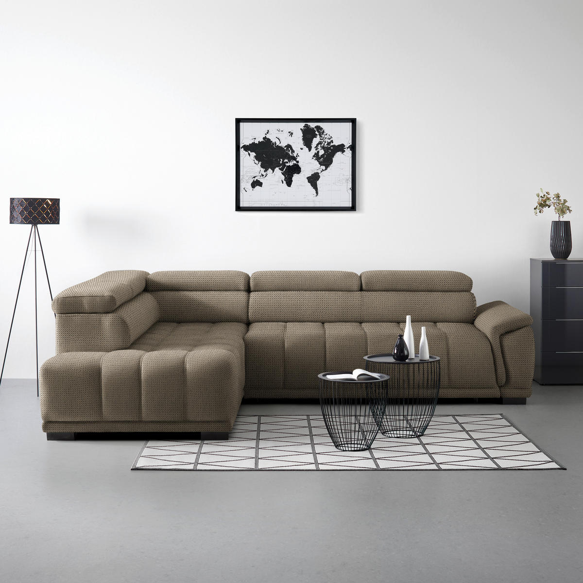 HÖRNSOFFA i chenille, vävt tyg beige  - beige/svart, Modern, textil/plast (106/283cm) - MID.YOU