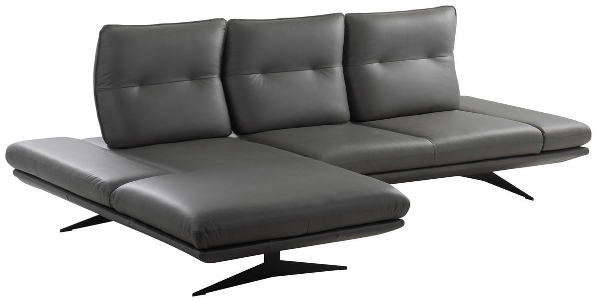 Colțar, piele, gri închis - gri închis/negru, Design, metal/piele (180/291cm) - Celina Home