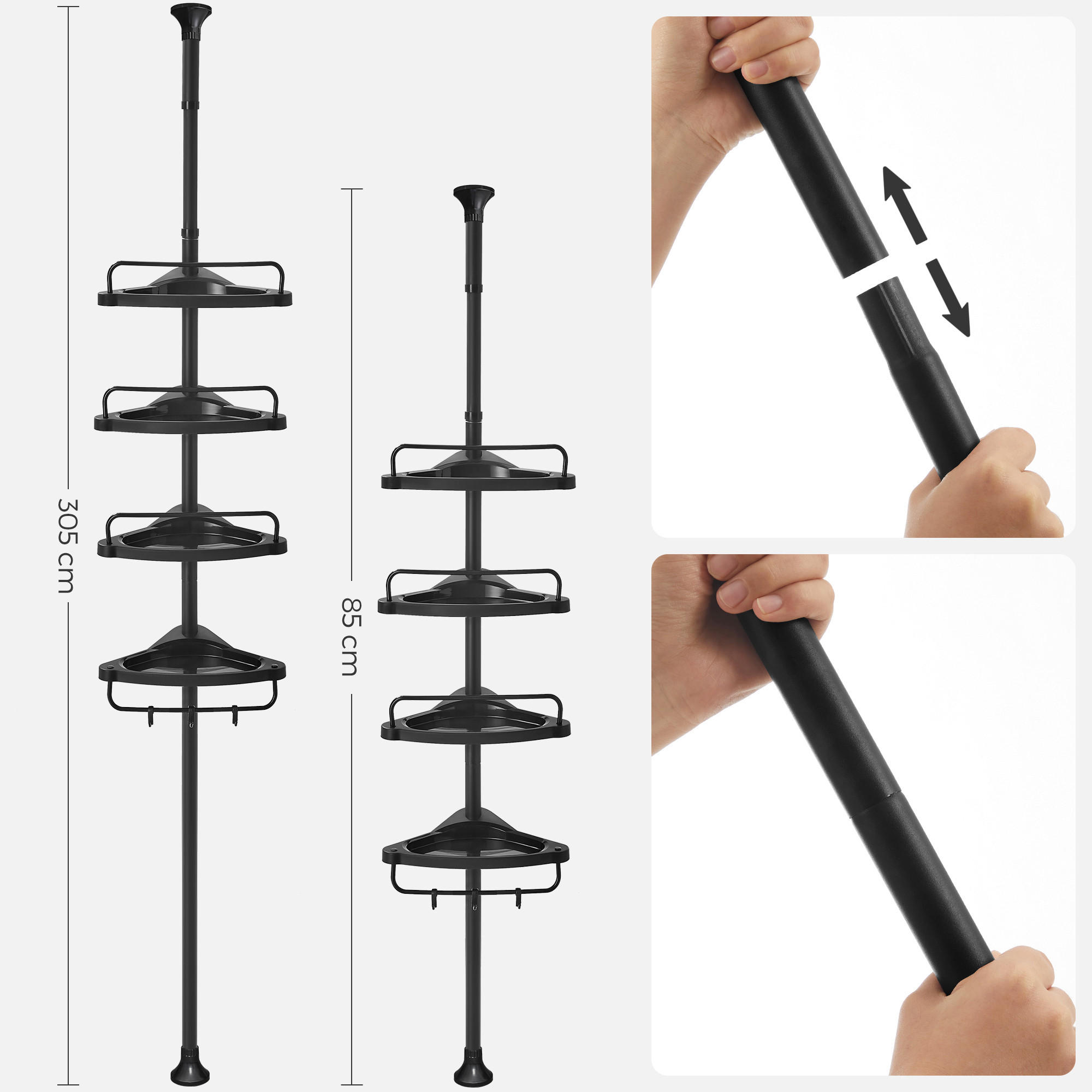 DUSCHREGAL 35/85-305/25 cm  - Schwarz, Basics, Kunststoff/Metall (35/85-305/25cm)