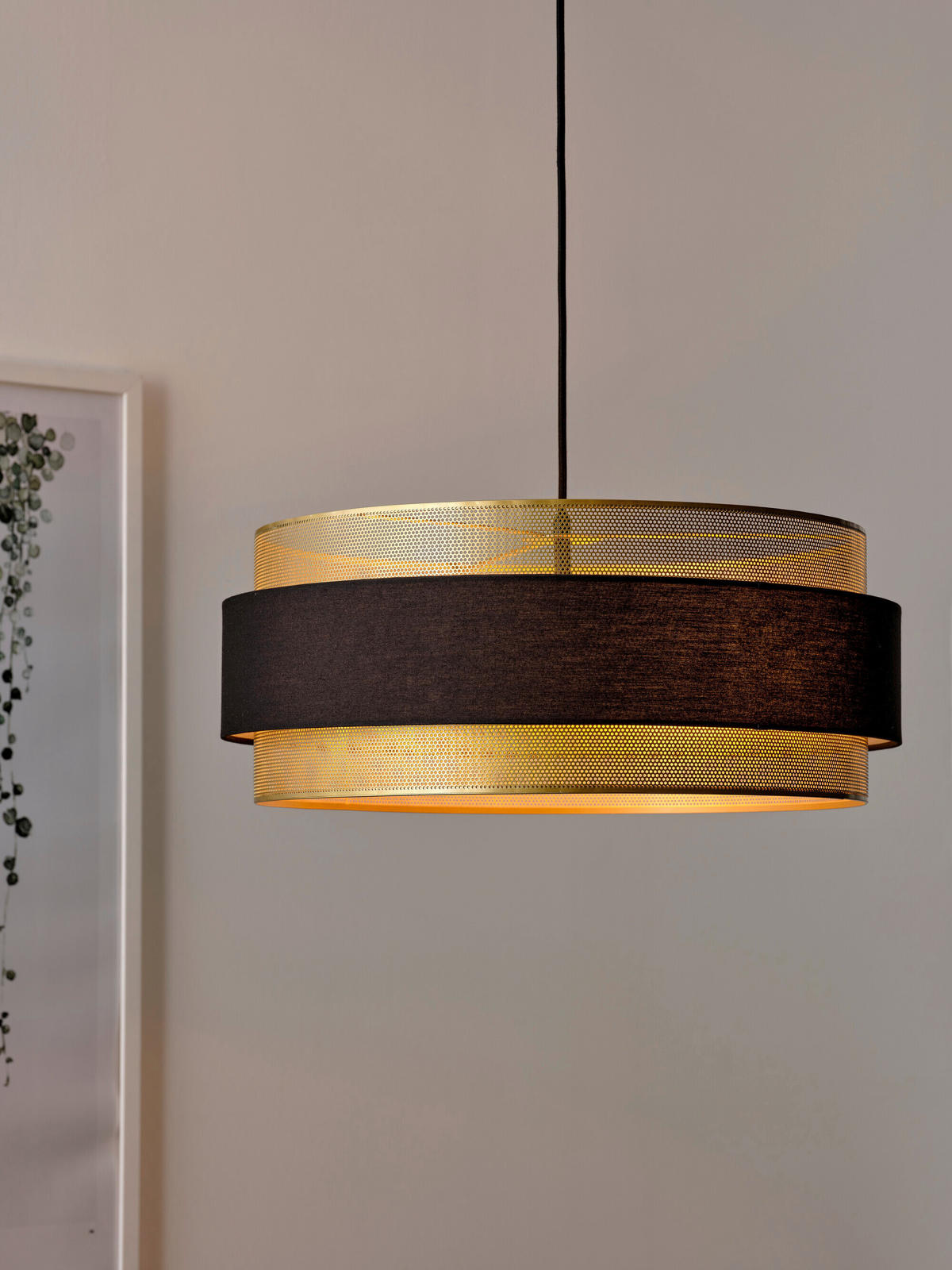 HÄNGELEUCHTE 50/150 cm  - Goldfarben/Schwarz, KONVENTIONELL, Textil/Metall (50/150cm) - Osram