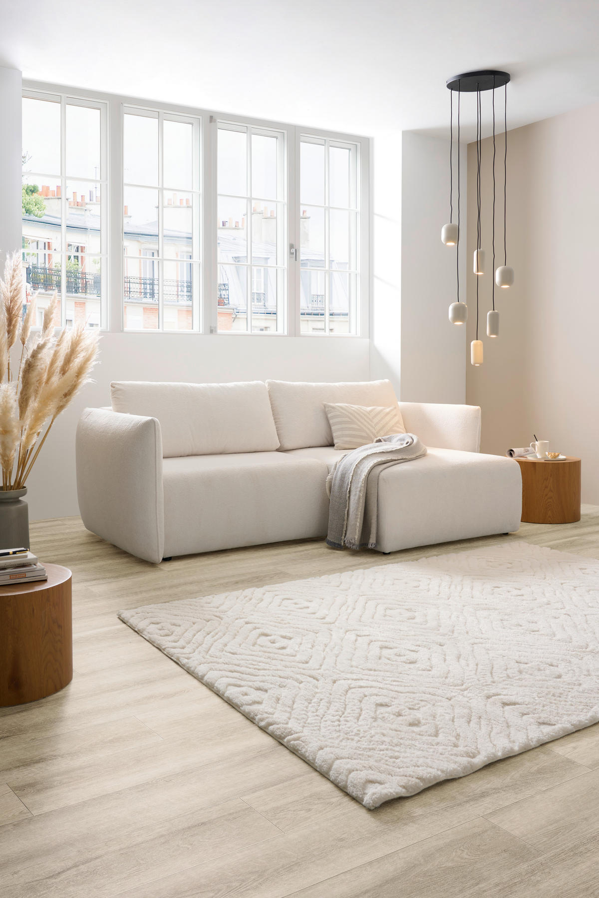 ECKSOFA Creme Jersey  - Creme/Schwarz, KONVENTIONELL, Kunststoff/Textil (238/148cm) - Carryhome