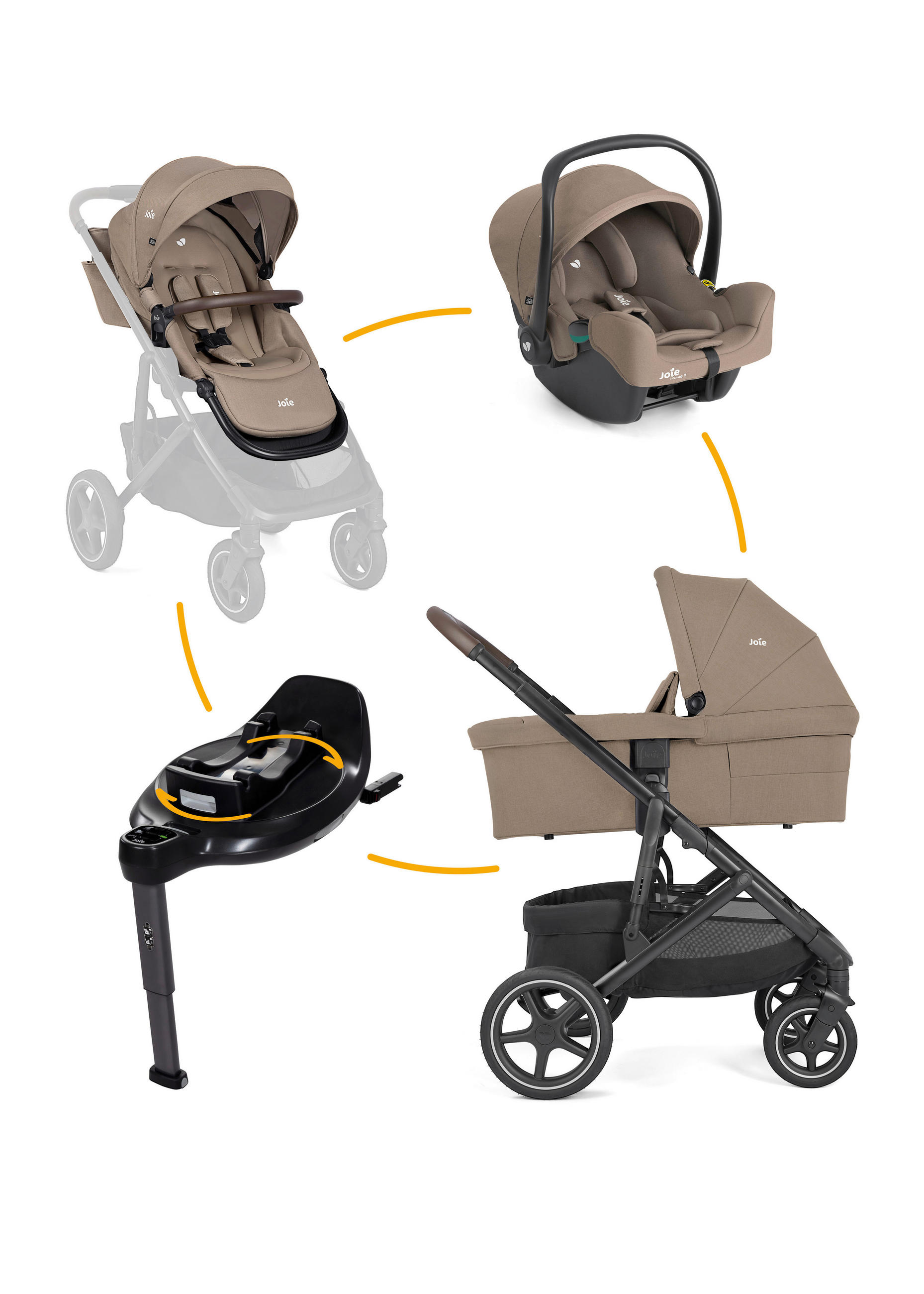 Joie Kinderwagenset Elara 4in1 Beigebraun 64x112x97 cm