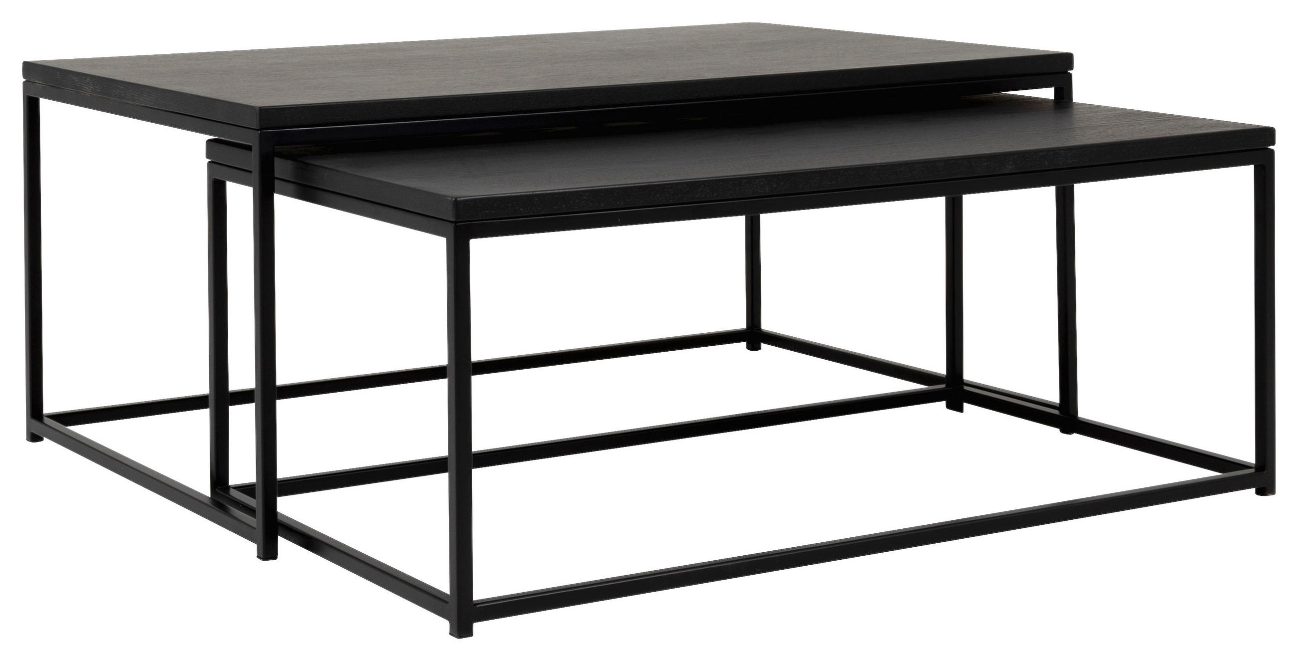 COUCHTISCHSET furniert rechteckig Schwarz, Eschefarben  - Eschefarben/Schwarz, Design, Holzwerkstoff/Metall (95-100/36,8-41,8/50-60cm)