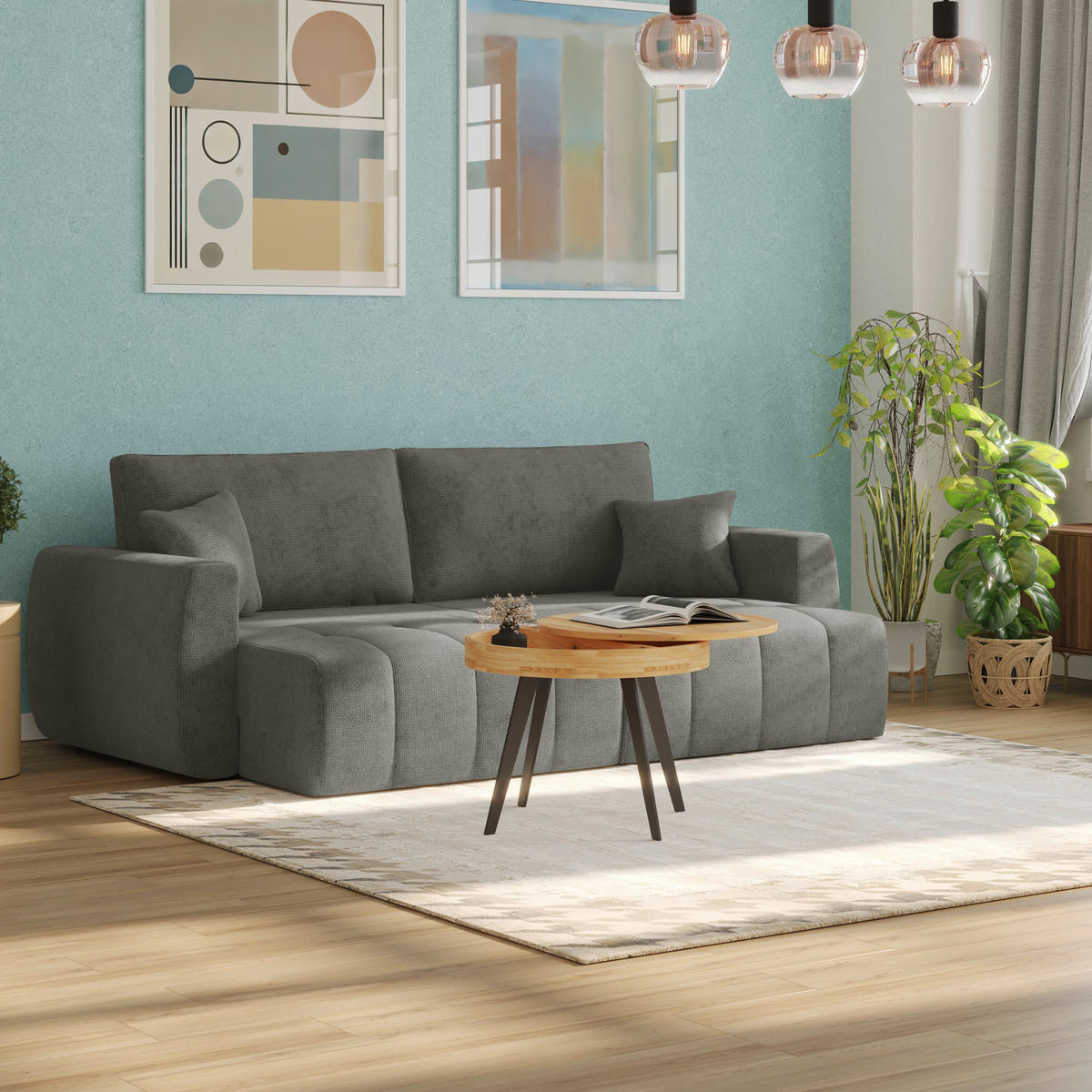 SCHLAFSOFA  mit Stoffauswahl Webstoff Anthrazit  - Anthrazit/Schwarz, MODERN, Holz/Textil (245/74-90/104cm) - MID.YOU