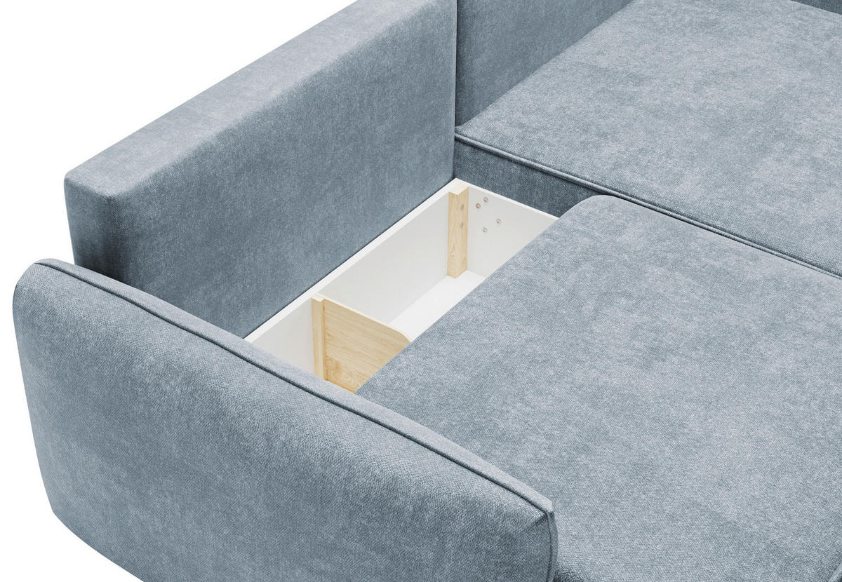 ECKSOFA Blau Struktur Rückenkissen, Bettkasten, Schlaffunktion, Rücken echt, Liegefläche im Originalstoff  - Blau/Schwarz, KONVENTIONELL, Kunststoff/Textil (266/148cm) - Milino