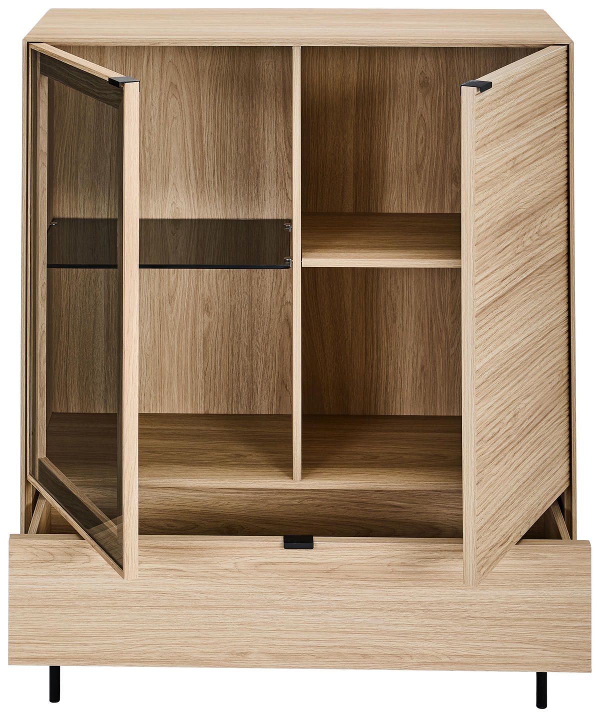 HIGHBOARD  100/120/40 cm 1 Schublade(n)  - Eichefarben/Schwarz, KONVENTIONELL, Glas/Holzwerkstoff (100/120/40cm) - Xora