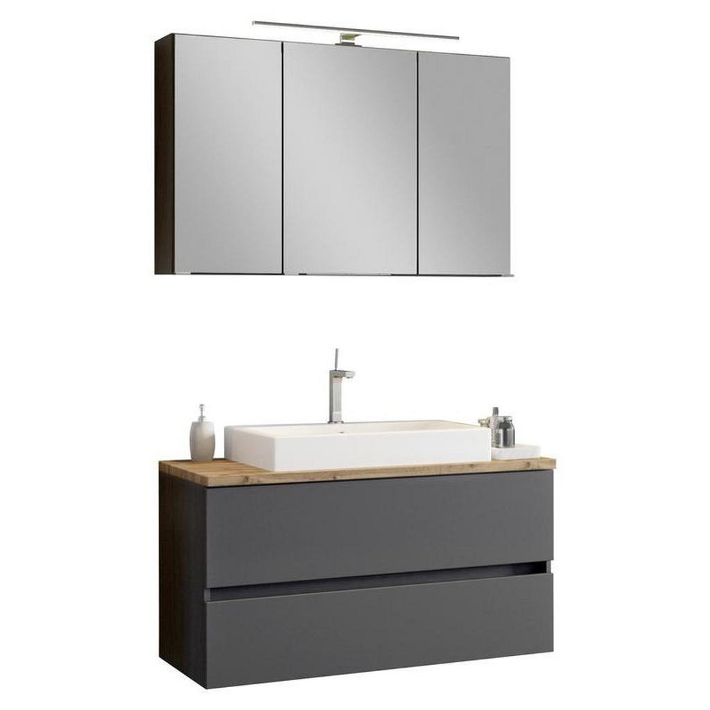 Badmöbel-set 3-tlg. Inkl. Led Pienza B: 100 Cm, Graphitgrau
