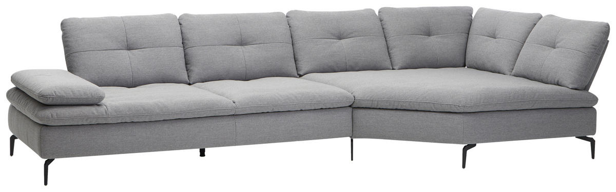 ECKSOFA Hellgrau Flachgewebe  - Hellgrau/Schwarz, Design, Textil/Metall (344/159cm) - Chilliano