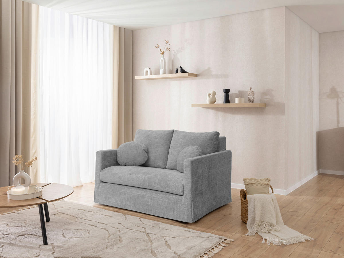 2-SITZER-SOFA PAPHOS Chenille Hellgrau  - Hellgrau/Schwarz, Design, Kunststoff/Textil (140/89/95cm) - P & B