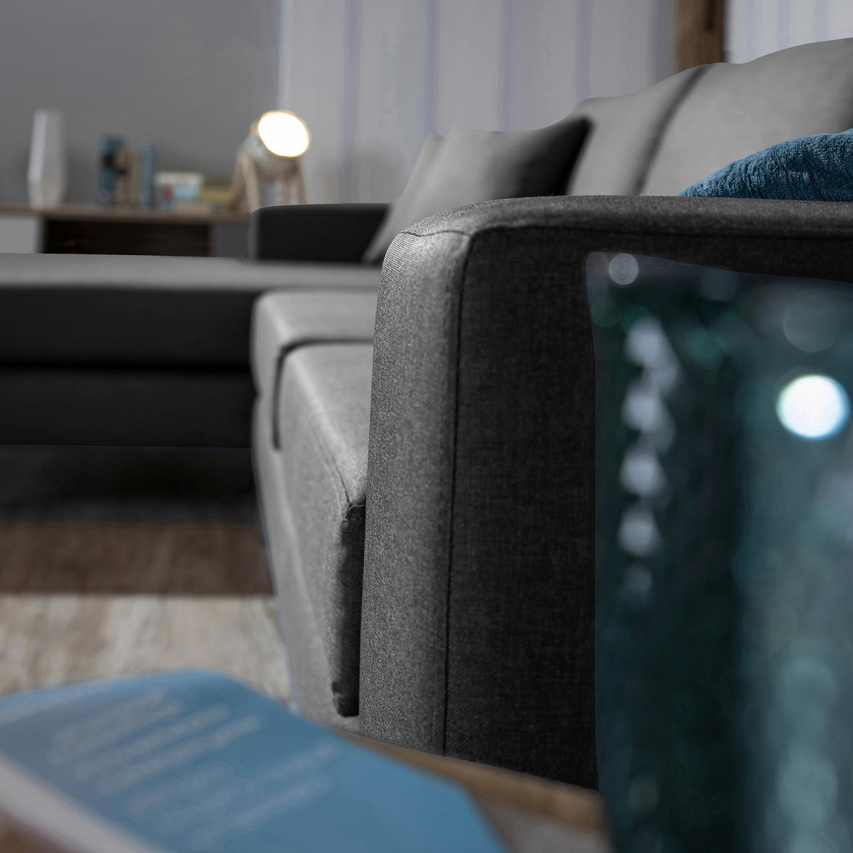 ECKSOFA Anthrazit Flachgewebe  - Anthrazit/Silberfarben, Design, Textil/Metall (175/294cm) - Max Winzer