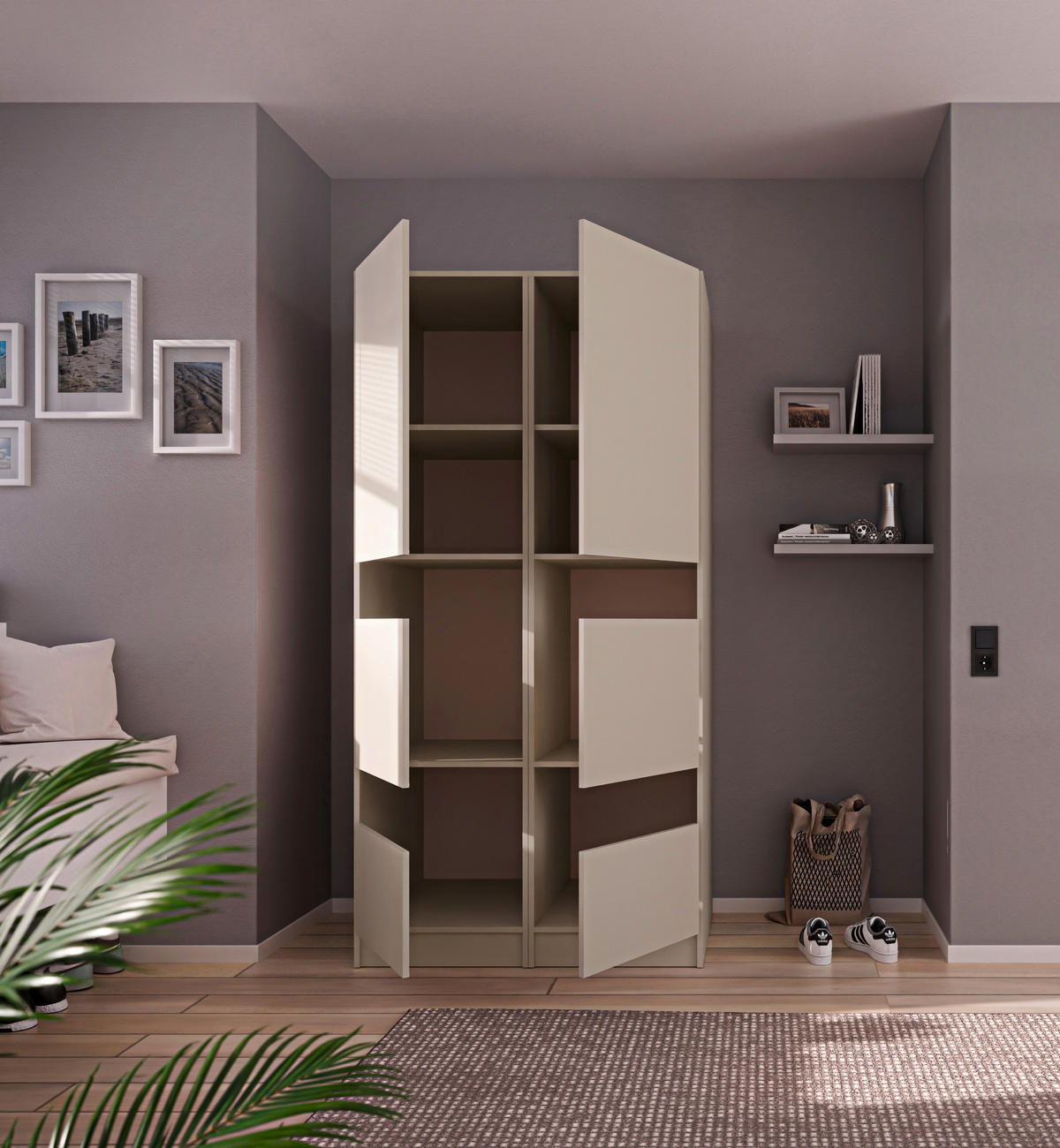 MEHRZWECKSCHRANK 50/200/68 cm  in Kaschmir  - Kaschmir/Schwarz, Design, Holzwerkstoff/Metall (50/200/68cm) - Milino