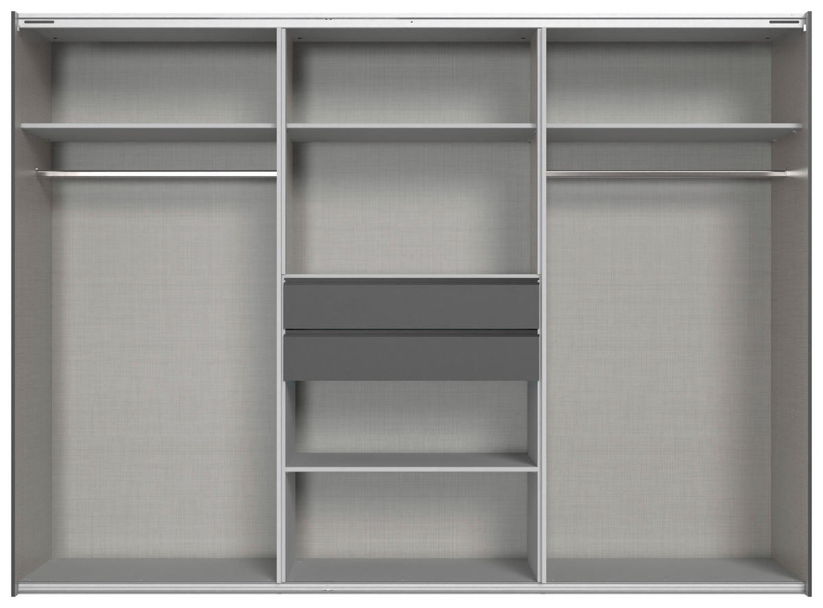 KLEIDERSCHRANK Graphitfarben, Grau  - Schwarz/Graphitfarben, Design, Glas/Holzwerkstoff (250/216/65cm) - Stylife