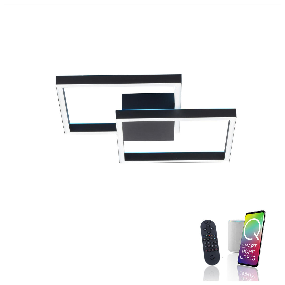 LED-DECKENLEUCHTE 52,5/52,5/9,5 cm    - Schwarz, Design, Kunststoff/Metall (52,5/52,5/9,5cm) - Paul Neuhaus