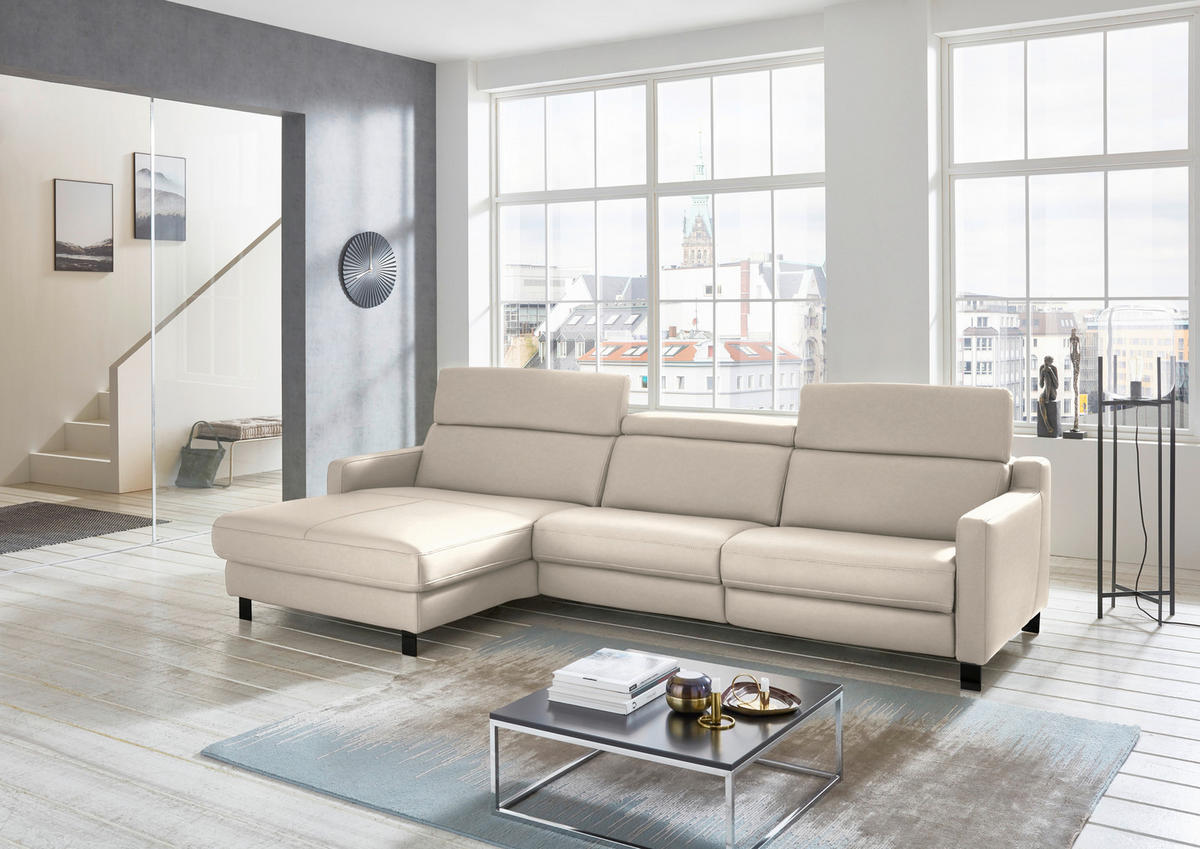 ECKSOFA Echtleder Greige  - Greige/Schwarz, Design, Leder/Metall (176/291cm) - Valdera