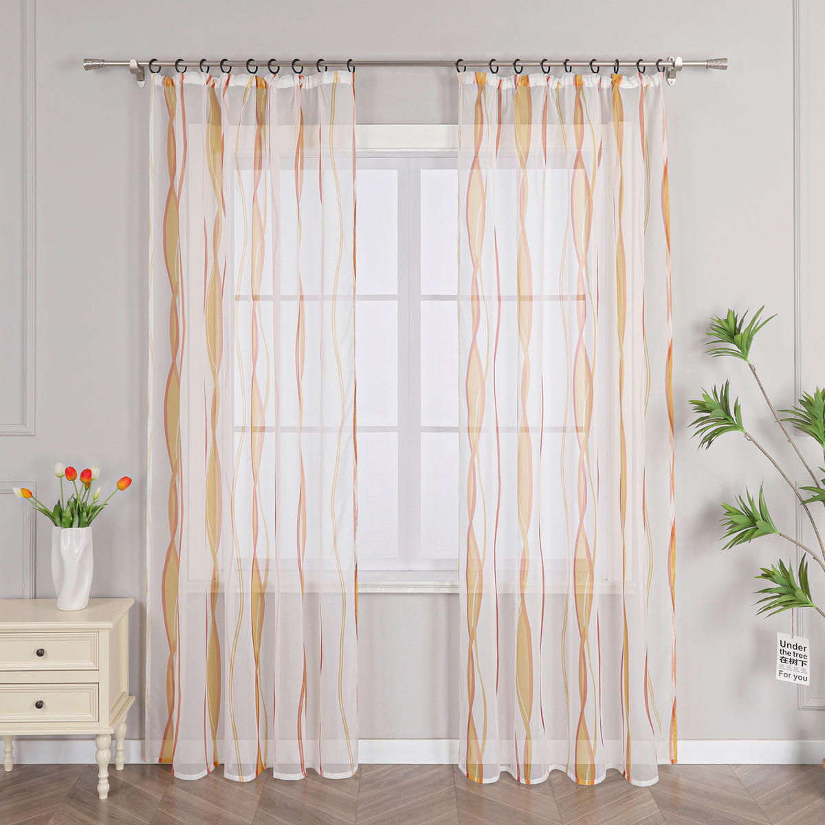 FERTIGVORHANG  transparent  140/225 cm   - Weiß Hochglanz/Orange, Basics, Textil (140/225cm)