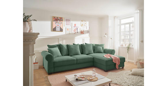 ECKSOFA Dunkelgrün Cord  - Dunkelgrün/Schwarz, KONVENTIONELL, Kunststoff/Textil (318/197cm) - Hom`in