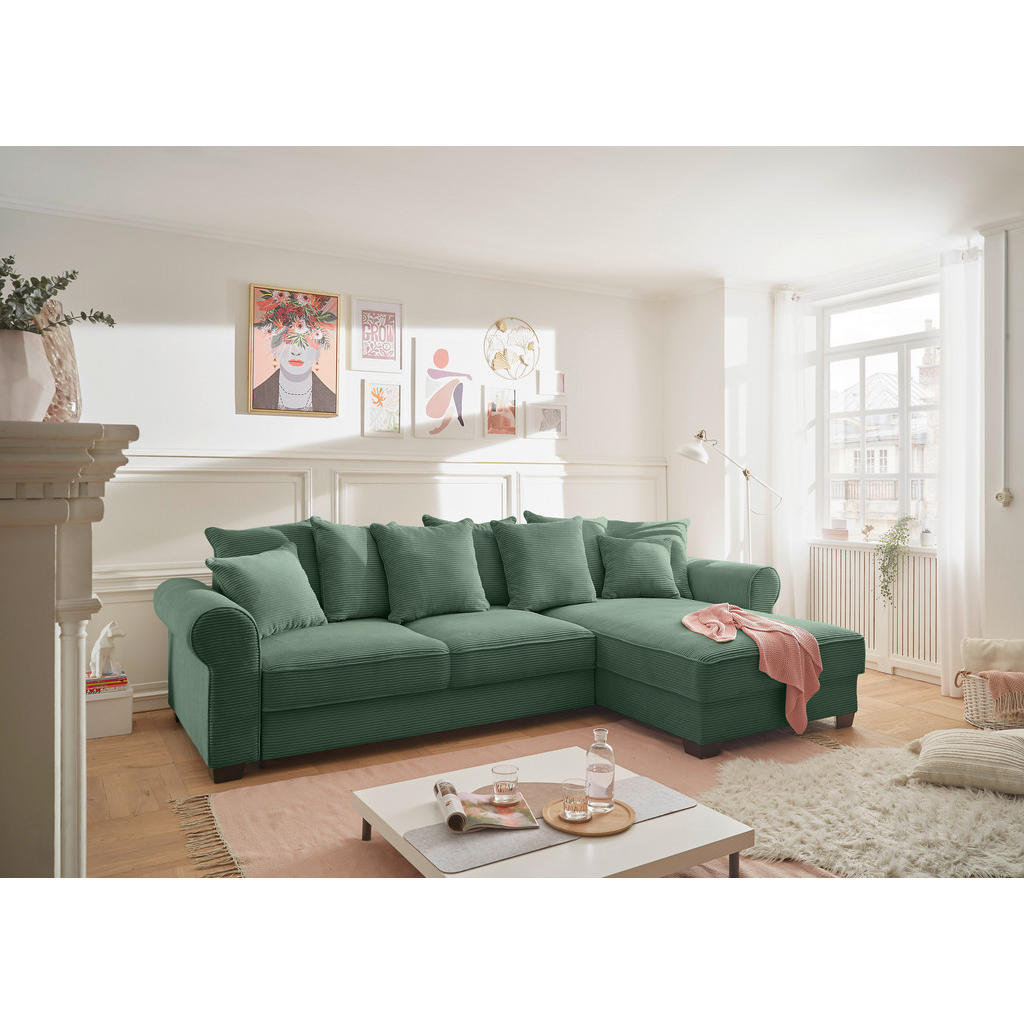 Thumbnail - Hom`in Ecksofa, Dunkelgrün, Textil, 3-Sitzer, Füllung: Polyester, Ottomane rechts, seitenverkehrt montierbar, L-Form, 31...