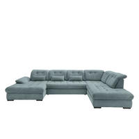 WOHNLANDSCHAFT in Cord Hellblau  - Schwarz/Hellblau, Modern, Textil/Metall (184/387/252cm) - Livetastic