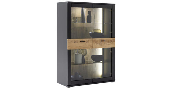 HIGHBOARD Grau, Schwarz, Eichefarben 90/134/37 cm - Eichefarben/Anthrazit, Design, Glas/Holzwerkstoff (90/134/37cm) - Novel