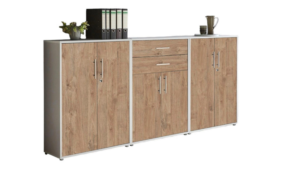 AKTENSCHRANK Grau, Eichefarben  - Eichefarben/Grau, MODERN, Holzwerkstoff (253,2/113,6/33cm) - MID.YOU