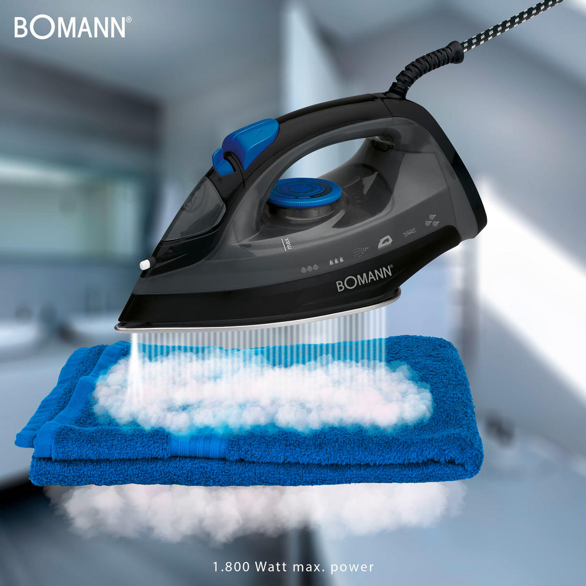 DAMPFBÜGELEISEN   - Blau/Schwarz, Basics, Kunststoff/Metall (26,5/14/11cm) - Bomann