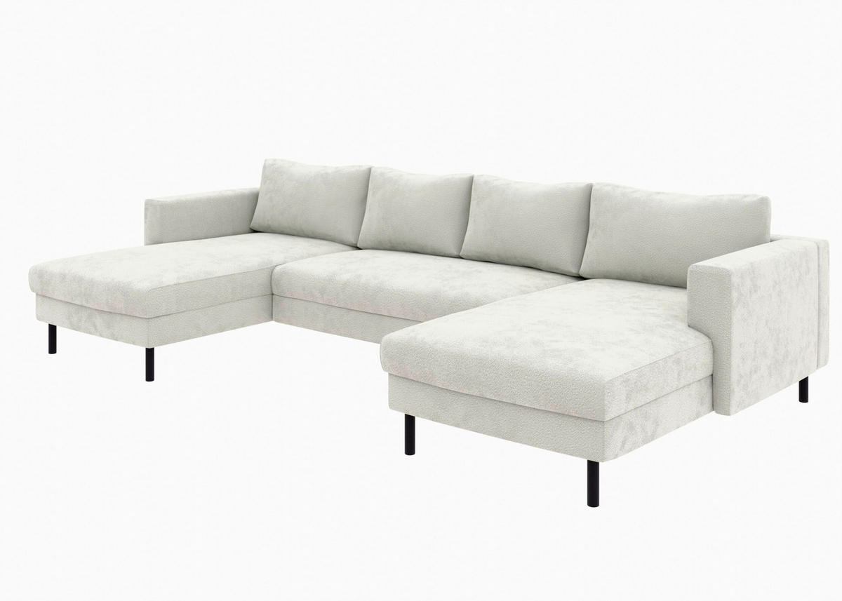 WOHNLANDSCHAFT Weiß Struktur  - Schwarz/Weiß, MODERN, Textil/Metall (161/306/161cm) - Trendmanufaktur