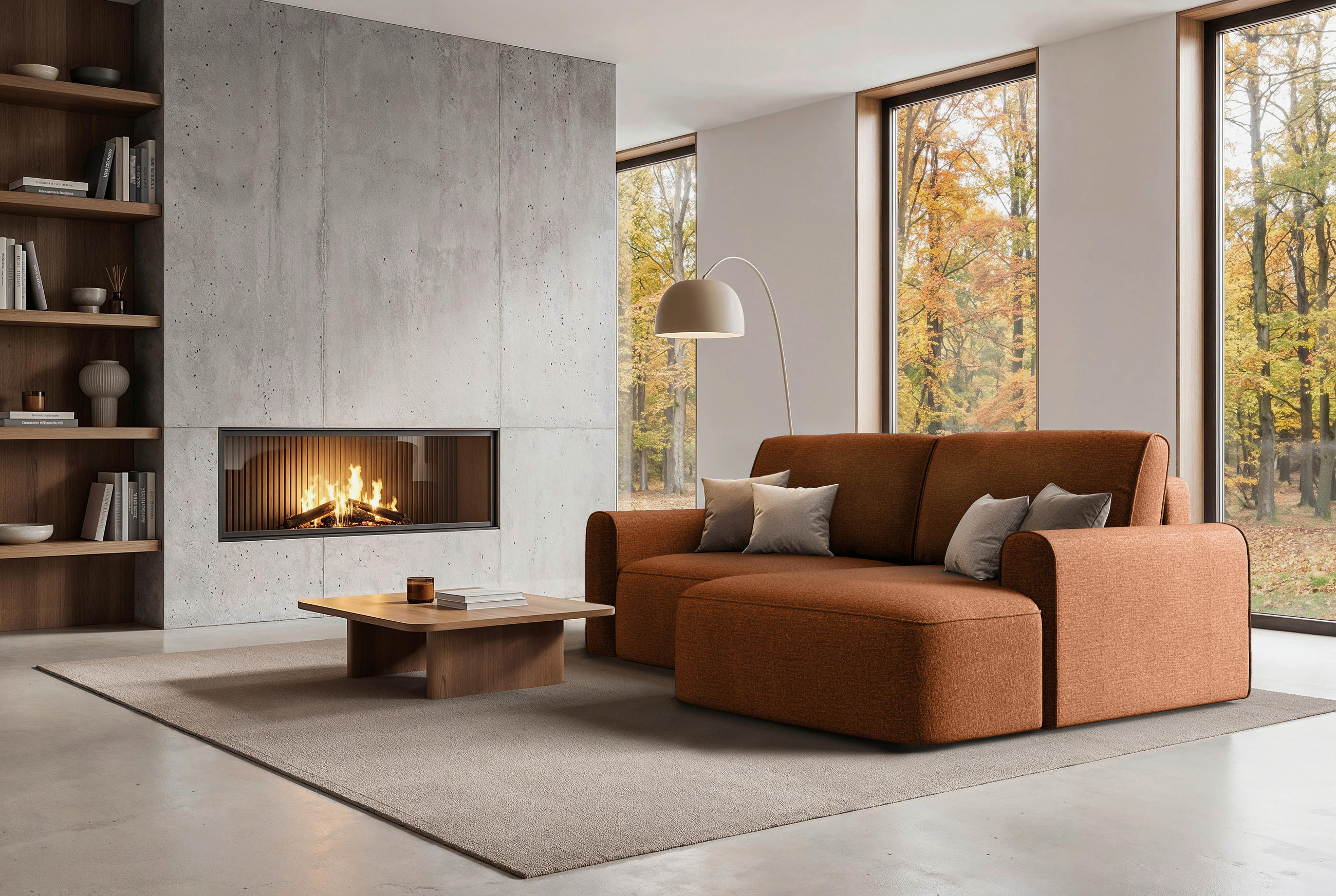 ECKSOFA PIEMONTE in Chenille Terracotta  - Terracotta/Schwarz, MODERN, Holz/Holzwerkstoff (250/92cm) - Livetastic