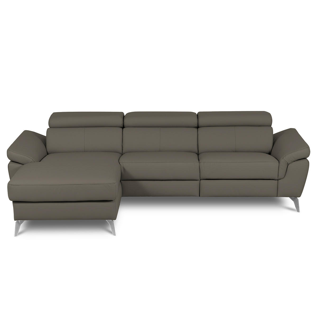 ECKSOFA Schlammfarben Echtleder Lederlook Bettkasten, Schlaffunktion, Rücken echt, Armteilverstellung, Kopfteilverstellung  - Chromfarben/Schlammfarben, Design, Leder/Textil (179/252cm) - Livetastic