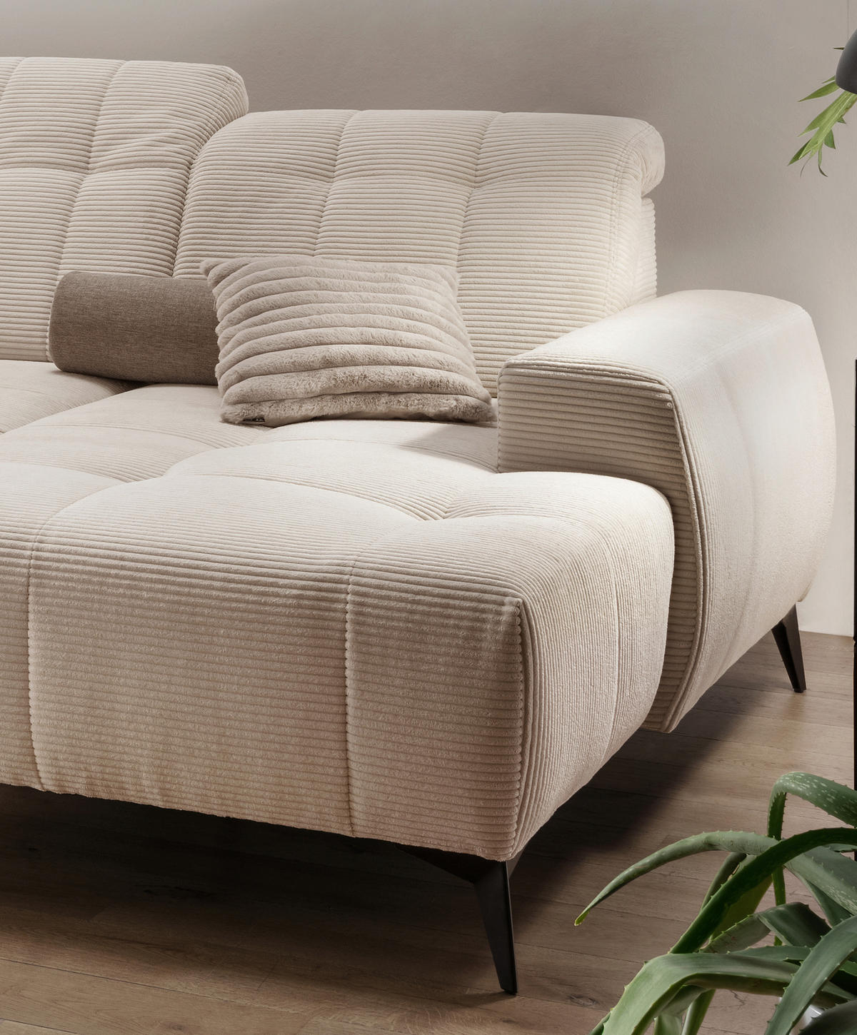 WOHNLANDSCHAFT SANO in Cord Beige  - Beige/Schwarz, MODERN, Textil/Metall (200/337/180cm) - Livetastic