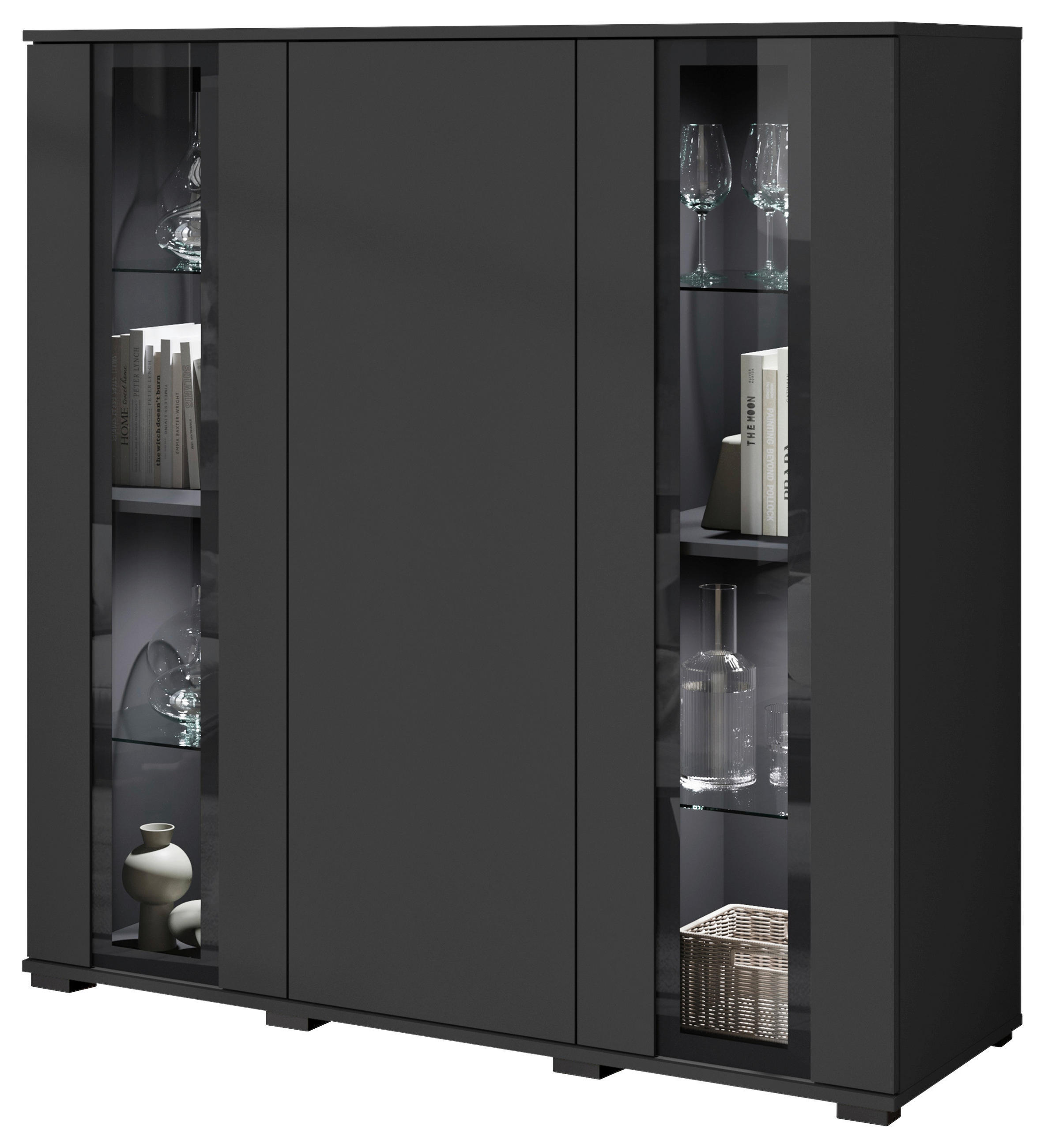 HIGHBOARD in 120/121,9/39,5 cm - Schwarz, Design, Glas/Holzwerkstoff (120/121,9/39,5cm) - Livetastic