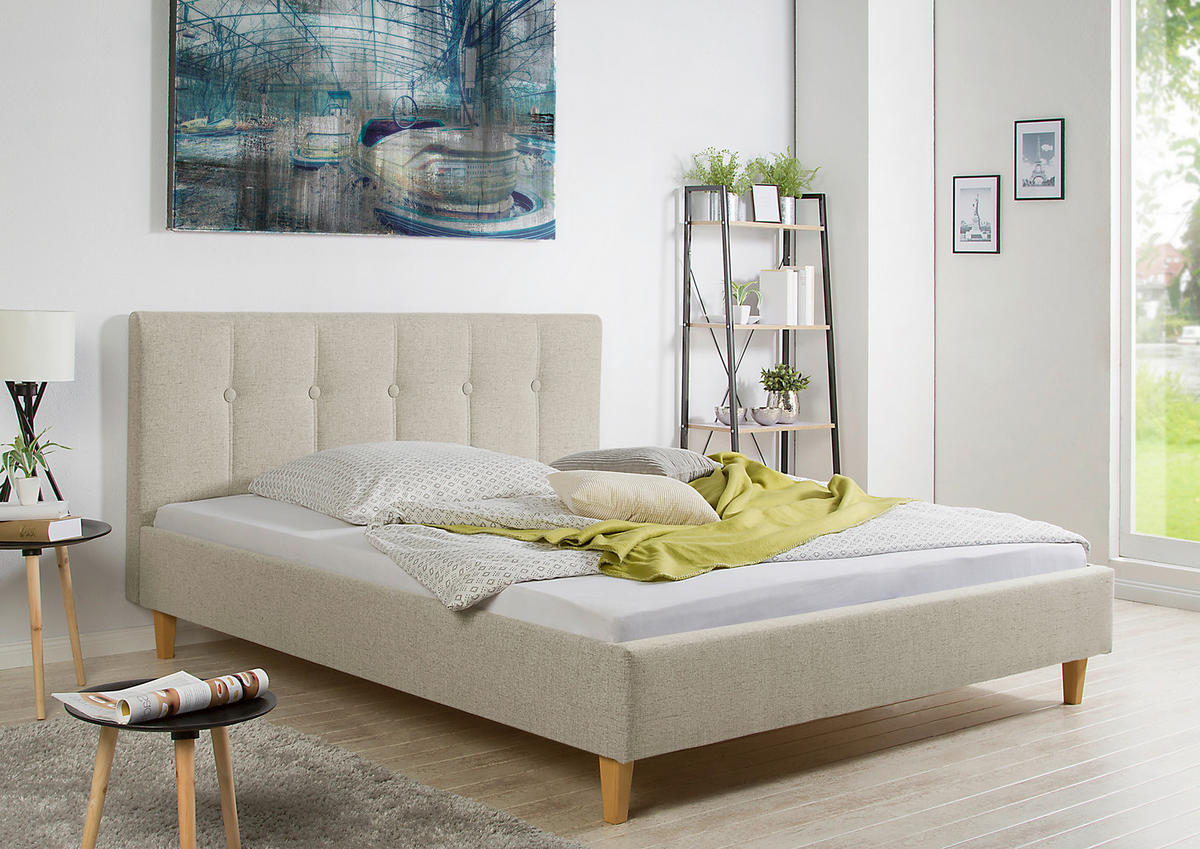POLSTERBETT  in Beige,  - Beige/Naturfarben, MODERN, Holz/Textil (205/99/216cm) - Livetastic