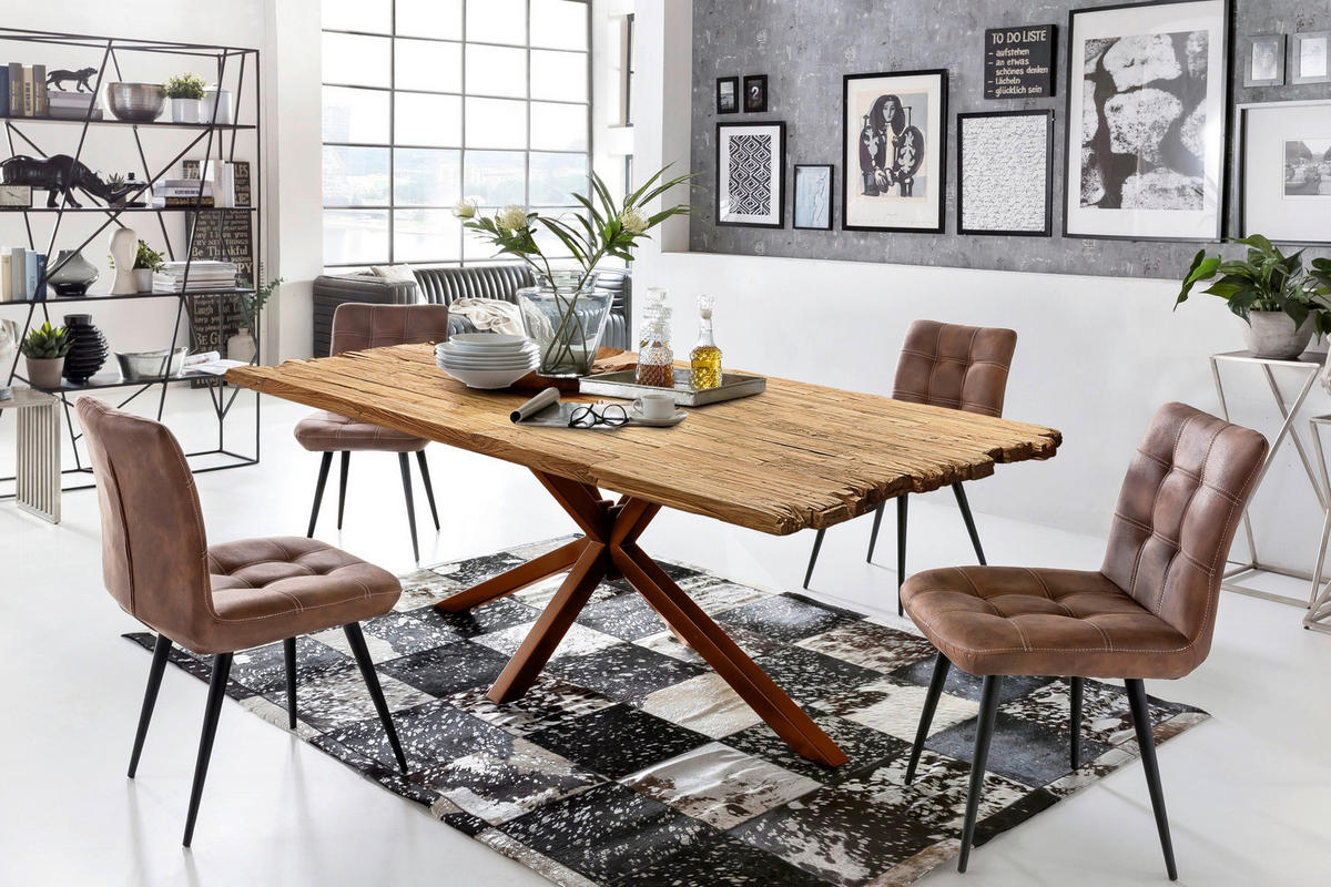 ESSTISCH 200/100/79 cm Echtholz  Holz, Metall rechteckig Braun, Naturfarben  - Braun/Naturfarben, MODERN, Holz/Metall (200/100/79cm) - MID.YOU