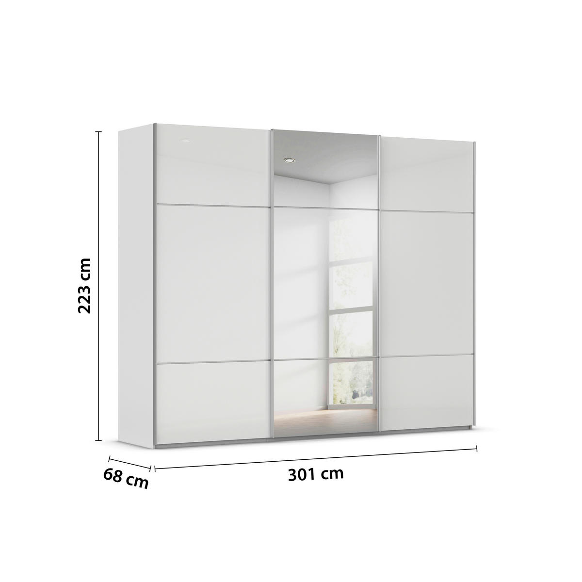 SCHWEBETÜRENSCHRANK in Grau, Weiss  - Weiss/Alufarben, Konventionell, Glas/Holzwerkstoff (301/223/68cm) - Novel