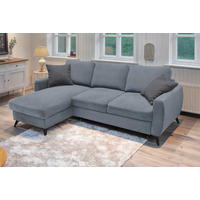ECKSCHLAFSOFA JEFFREY Mikrovelours Grau  inkl. Zierkissen, Rückenkissen, Stauraum  - Dunkelgrau/Schwarz, KONVENTIONELL, Textil/Metall (230/150cm) - Livetastic