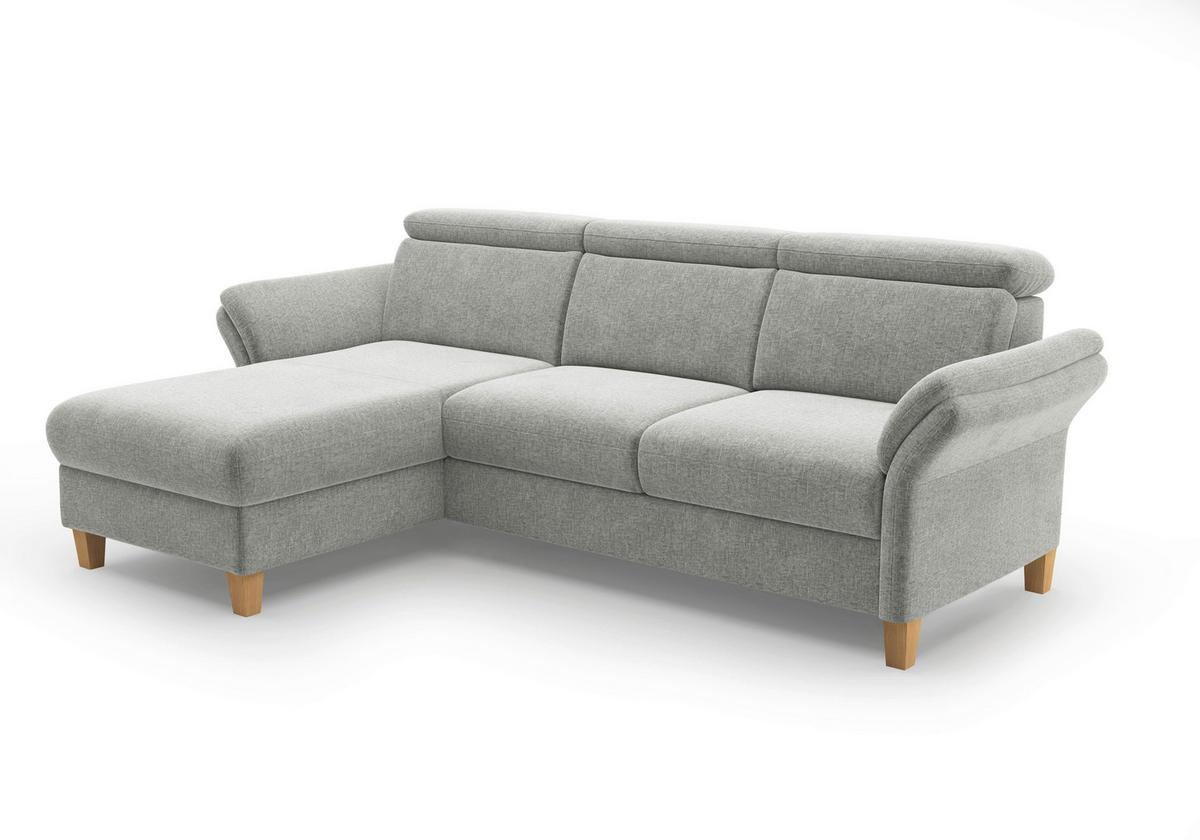ECKSOFA GLENDALE E Hellgrau Flachgewebe  - Eichefarben/Hellgrau, KONVENTIONELL, Holz/Textil (166/253cm) - Sit & More