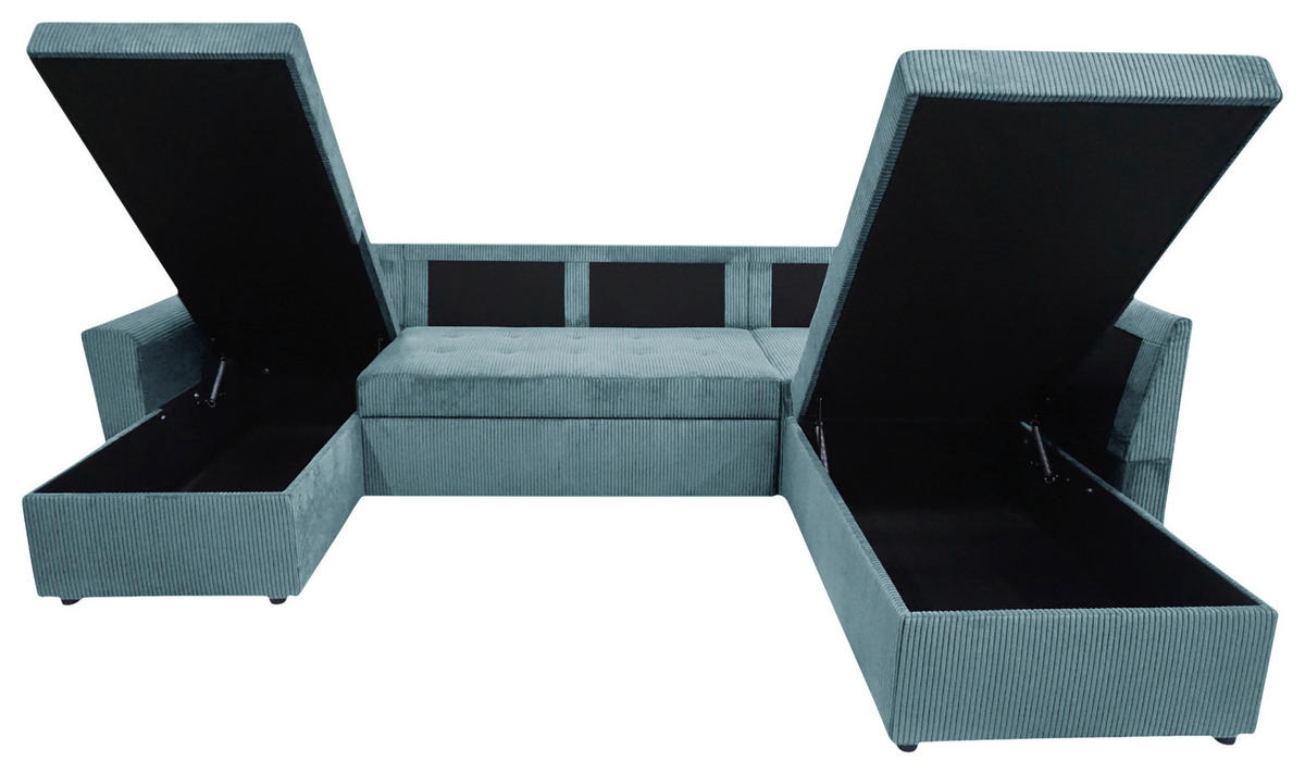 WOHNLANDSCHAFT TERMOLI Hellblau Cord  - Schwarz/Hellblau, Design, Kunststoff/Textil (155/297/212cm) - MID.YOU