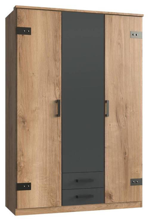KLEIDERSCHRANK 135/199/58 cm 3-türig Graphitfarben, Plankeneiche  - Plankeneiche/Eichefarben, Trend, Holzwerkstoff/Kunststoff (135/199/58cm) - Carryhome