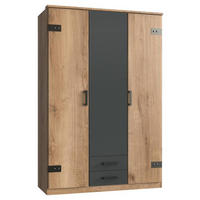 KLEIDERSCHRANK 135/199/58 cm 3-türig Graphitfarben, Plankeneiche  - Plankeneiche/Eichefarben, Trend, Holzwerkstoff/Kunststoff (135/199/58cm) - Carryhome