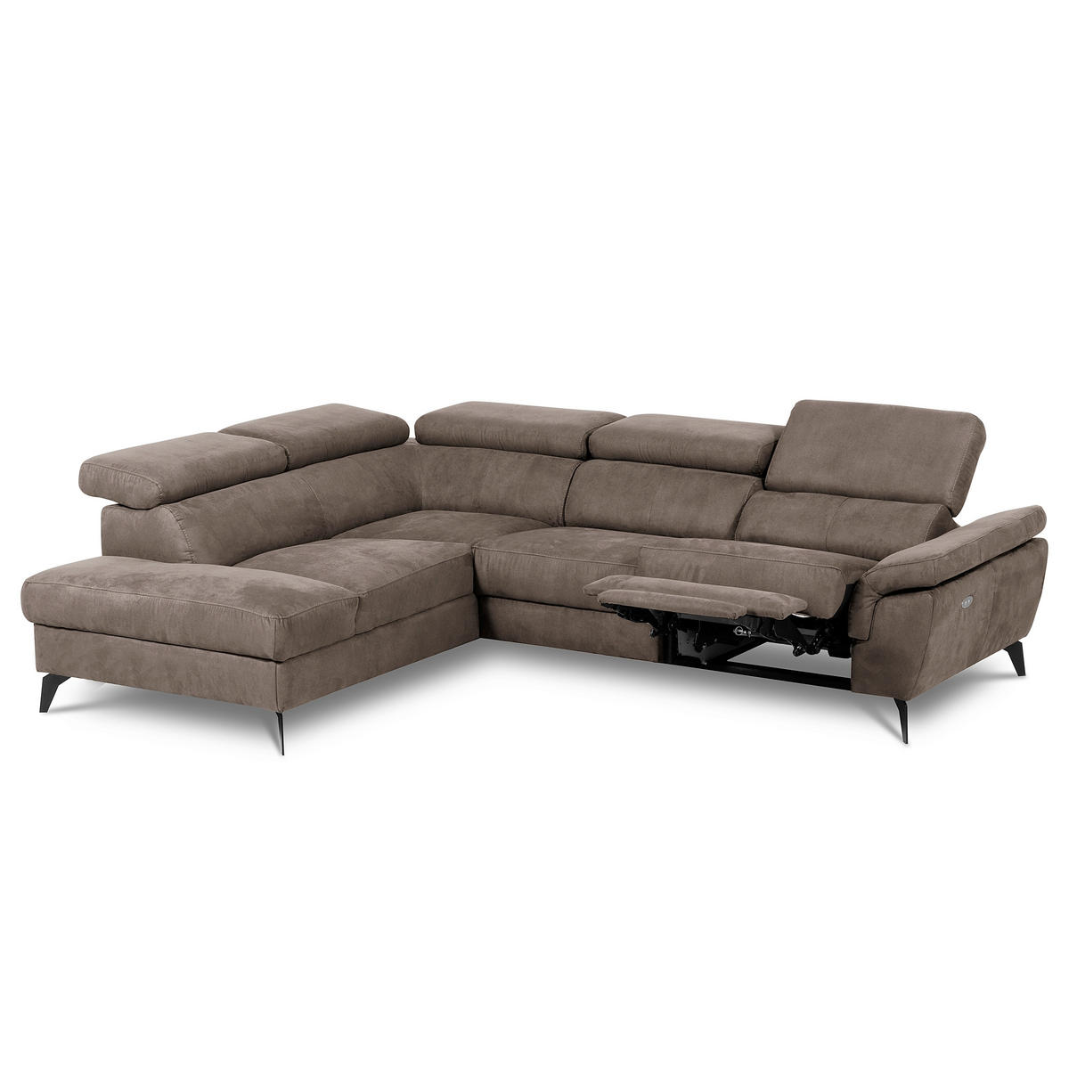 ECKSOFA SONO in Lederlook Braun Armteilverstellung, Kopfteilverstellung  210/265 cm  - Schwarz/Braun, Design, Textil/Metall (210/265cm) - Livetastic