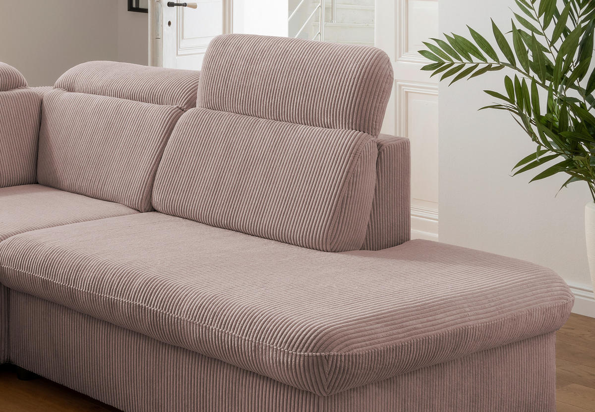 ECKSOFA in Cord Rosa  - Chromfarben/Rosa, Design, Textil/Metall (283/228cm) - Livetastic