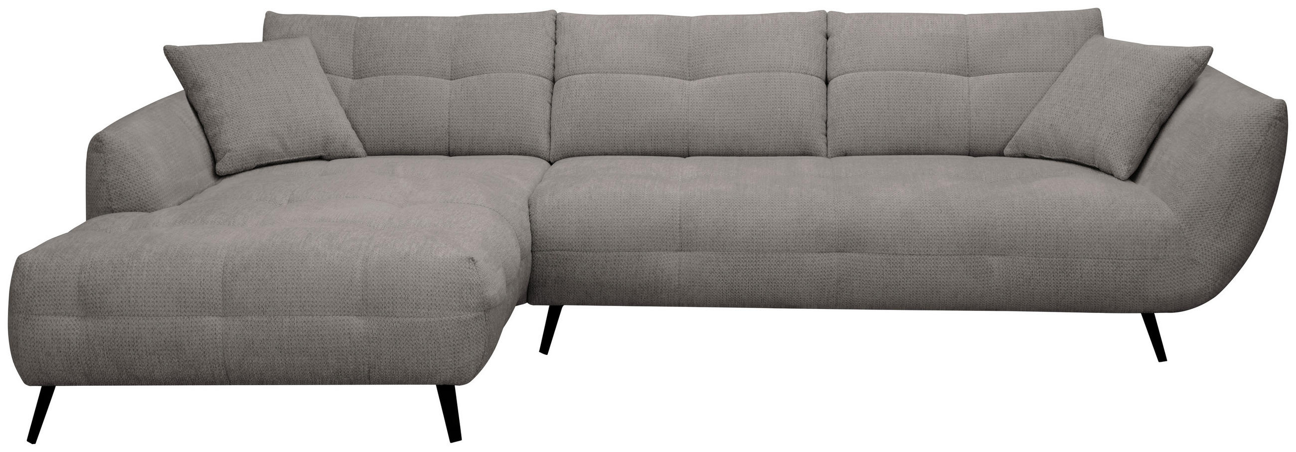 ECKSOFA 215/320 cm  in Chenille Graubraun Armlehnenkissen, Rücken echt, Sitztiefenverstellung  215/320 cm  - Graubraun/Schwarz, KONVENTIONELL, Textil/Metall (215/320cm) - Hom`in