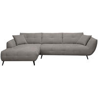 ECKSOFA Graubraun Chenille Armlehnenkissen, Rücken echt, Sitztiefenverstellung  - Graubraun/Schwarz, KONVENTIONELL, Textil/Metall (215/320cm) - Hom`in