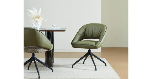 ARMLEHNSTUHL  Sitzfläche 360° drehbar, automatische Rückholfunktion  Echtleder  - Schwarz/Graugrün, Design, Leder/Metall (61/81/66cm) - Dieter Knoll