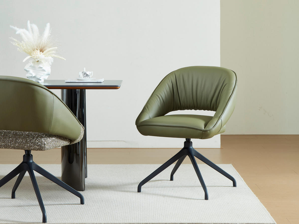 ARMLEHNSTUHL  Sitzfläche 360° drehbar, automatische Rückholfunktion  Echtleder  - Schwarz/Graugrün, Design, Leder/Metall (61/81/66cm) - Dieter Knoll