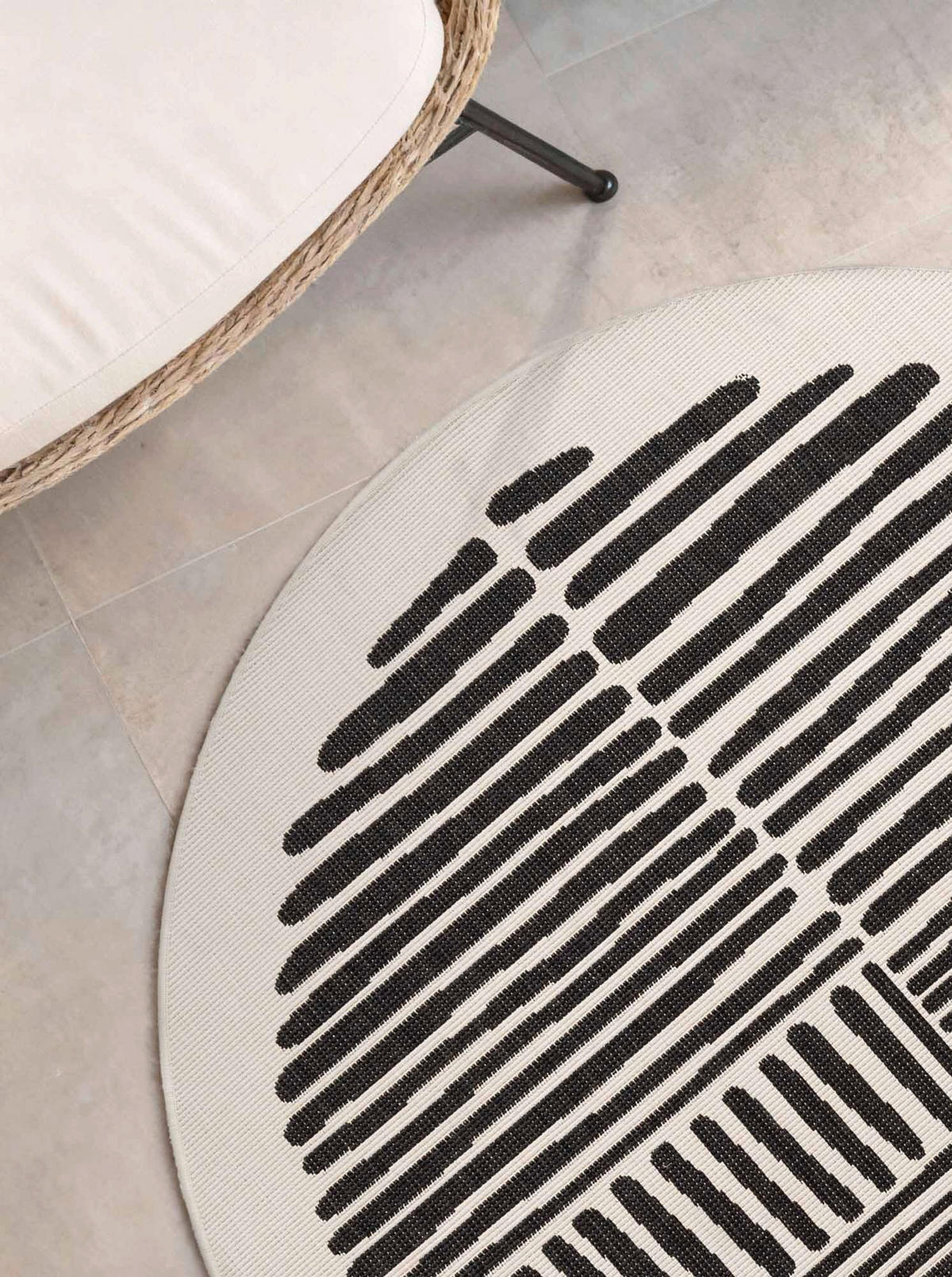 FLACHWEBETEPPICH 160 cm Haringey Schwarz, Weiß rund  - Schwarz/Weiß, Basics, Kunststoff (160cm)