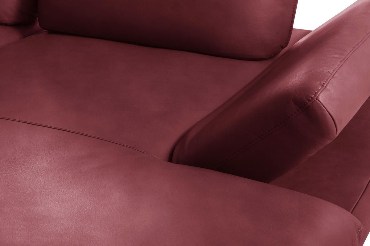 ECKSOFA Kirschrot Echtleder Armteilverstellung, Kopfteilverstellung, Sitztiefenverstellung  - Schwarz/Kirschrot, Design, Leder/Metall (291/180cm) - Celina Home